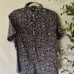 J. Crew Men's Floral Button Down Shirt - Navy and Red